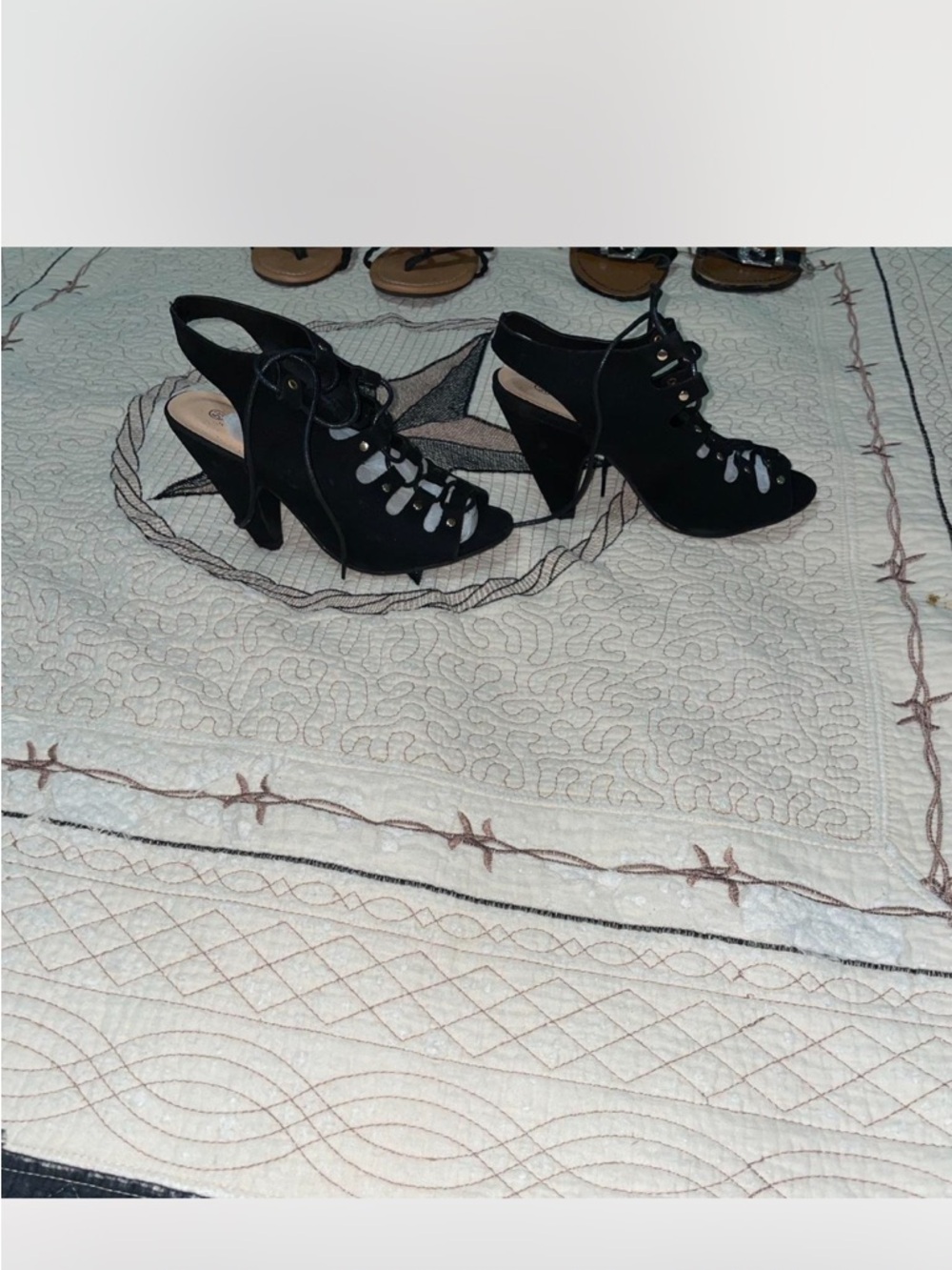 Black Lace-Up High Heel Sandals - Women - Picture 4 of 5